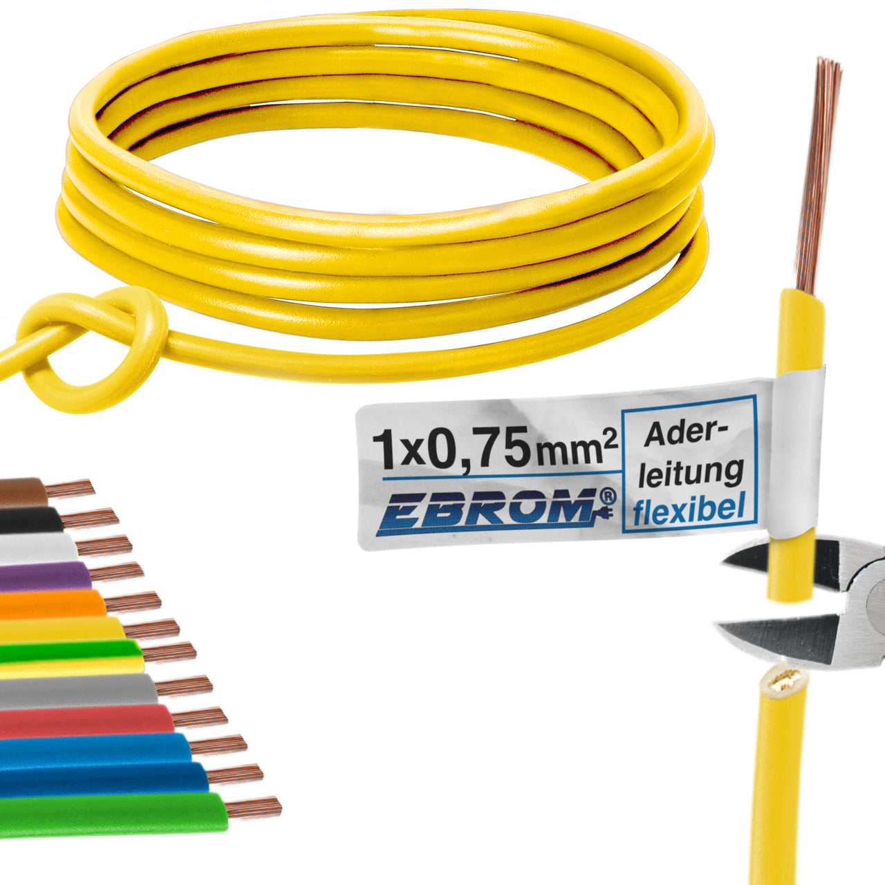 EBROM H05V-K Aderleitung flexibel 0,75mm² Gelb – Position 1