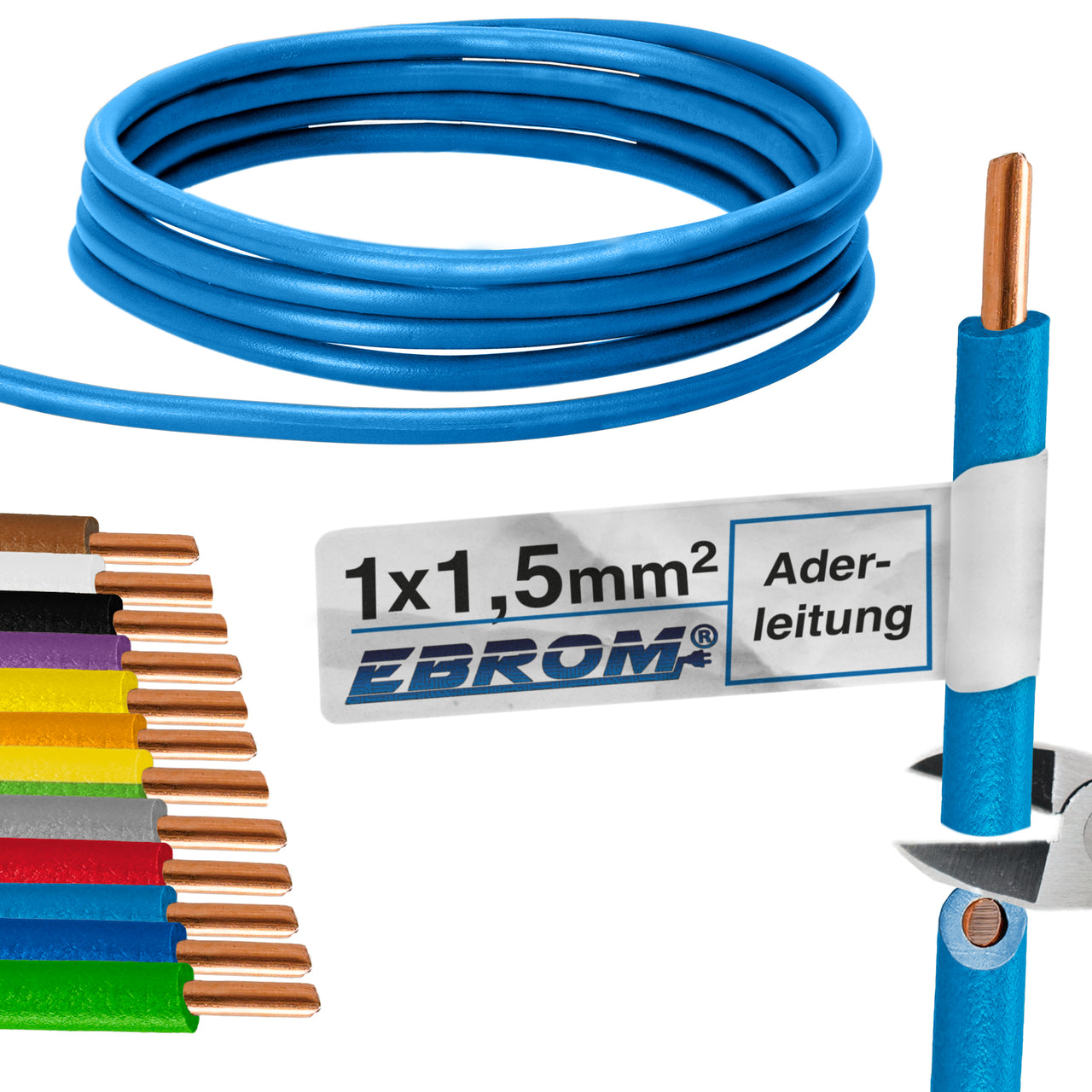 EBROM H07V-U Aderleitung starr 1,5mm² Hellblau – Position 1