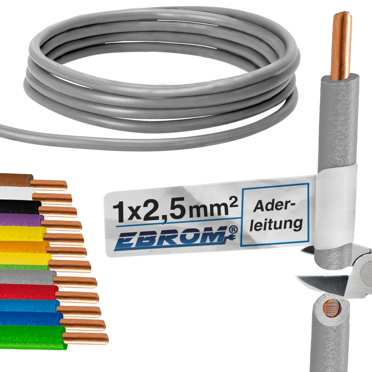 EBROM H07V-U Aderleitung starr 2,5mm² Grau – Position 1
