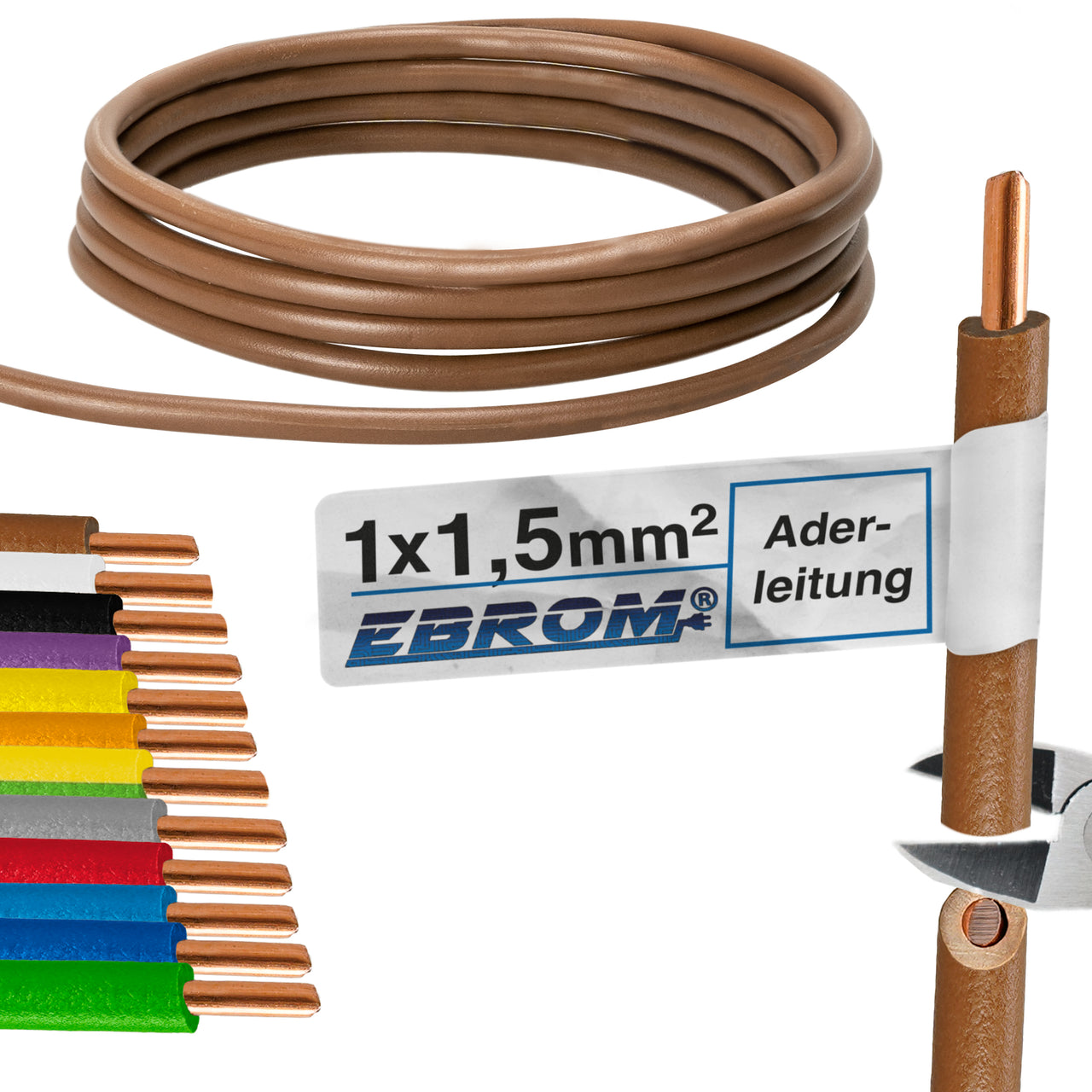 EBROM H07V-U Aderleitung starr 1,5mm² Braun – Position 1