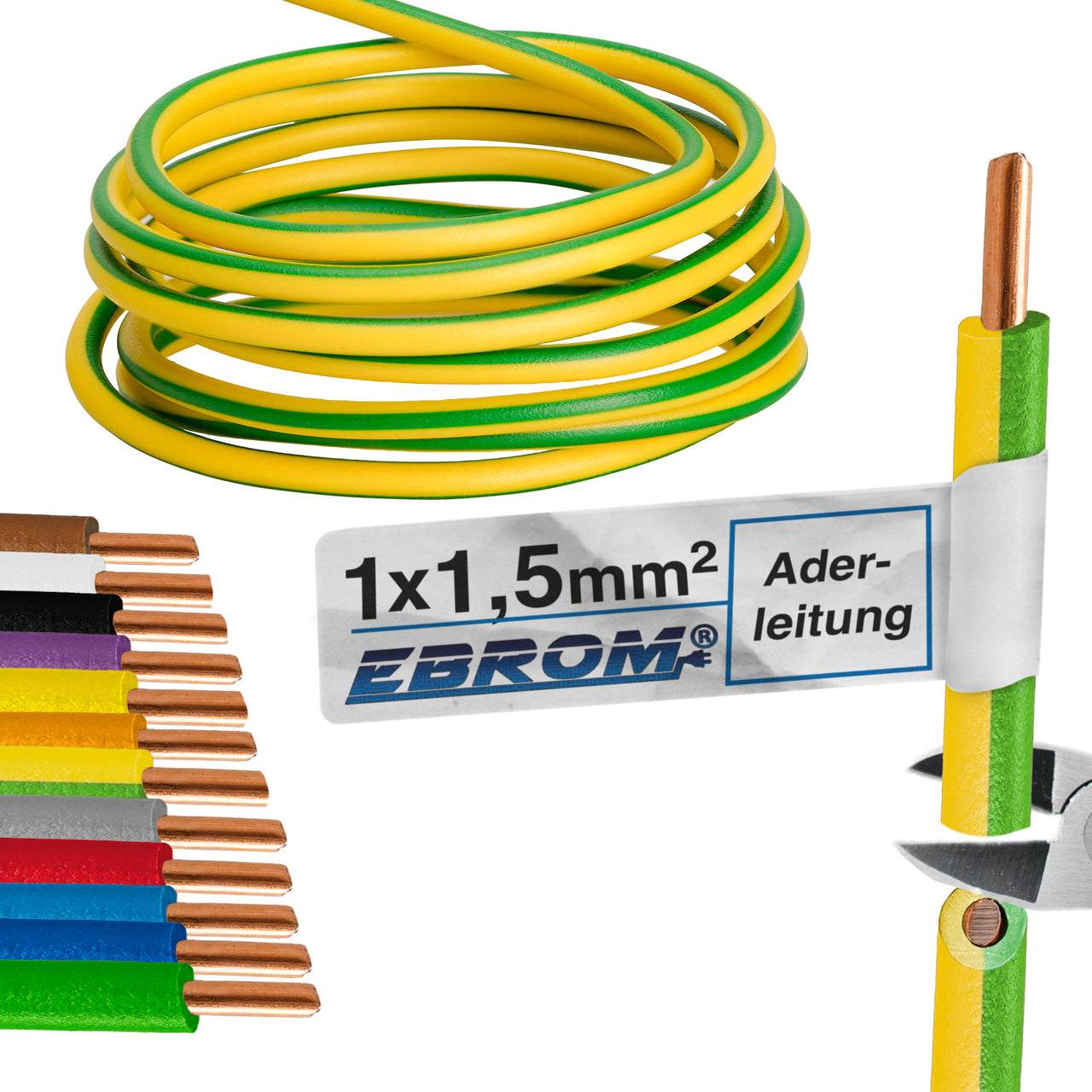 EBROM H07V-U Aderleitung starr 1,5mm² Grün/Gelb – Position 1