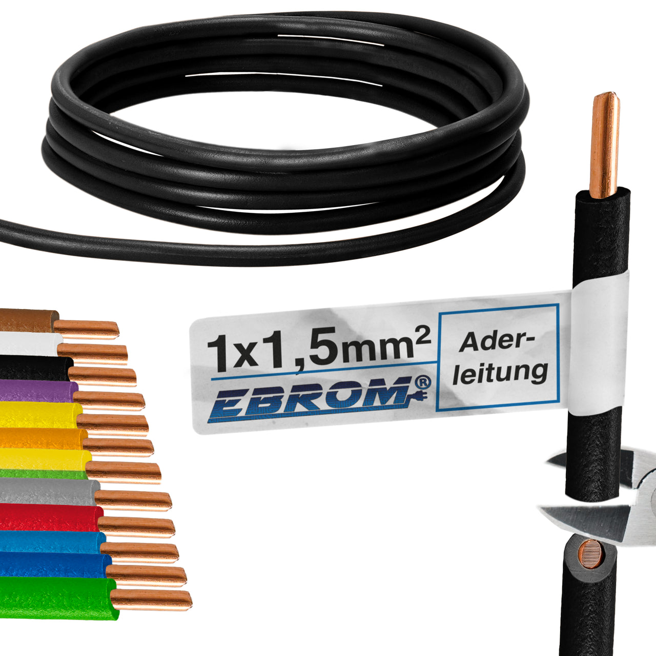 EBROM H07V-U Aderleitung starr 1,5mm² Schwarz – Position 1