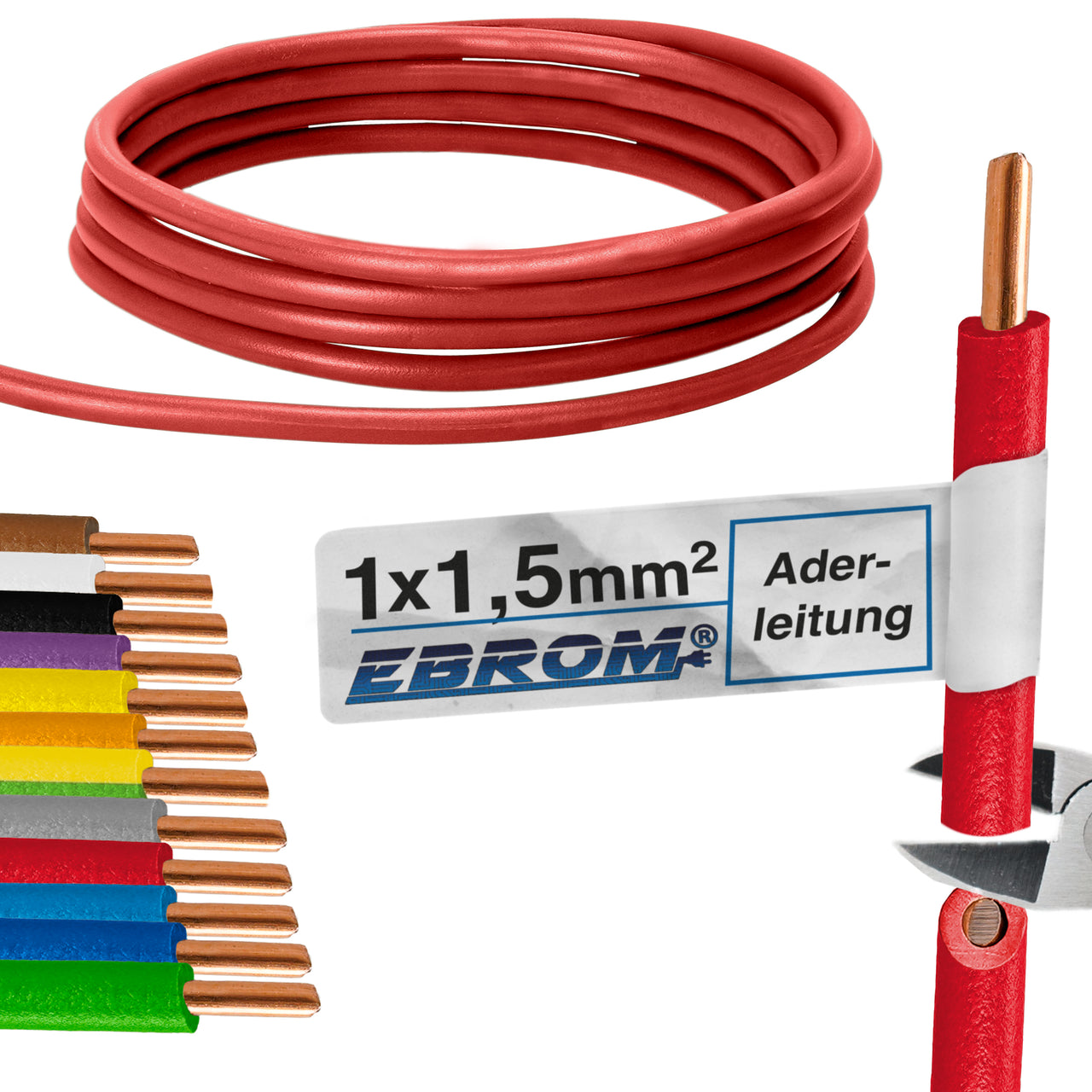 EBROM H07V-U Aderleitung starr 1,5mm² Rot – Position 1