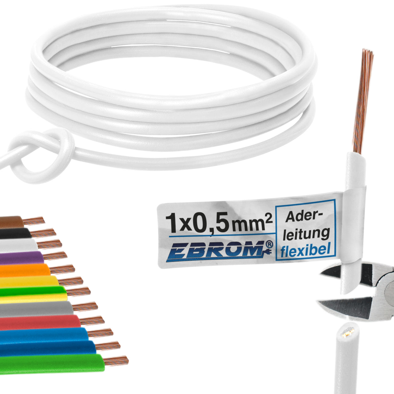 EBROM H05V-K Aderleitung flexibel 0,5mm² Weiss – Position 1