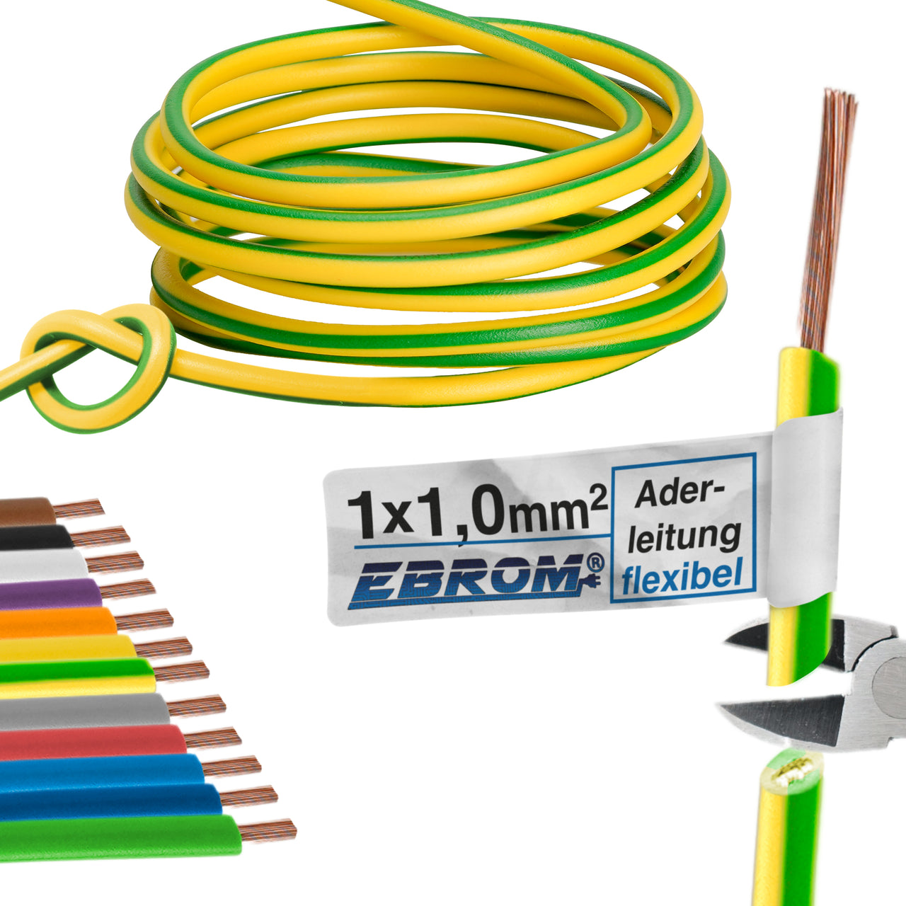 EBROM H05V-K Aderleitung flexibel 1,0mm² Grün/Gelb – Position 1