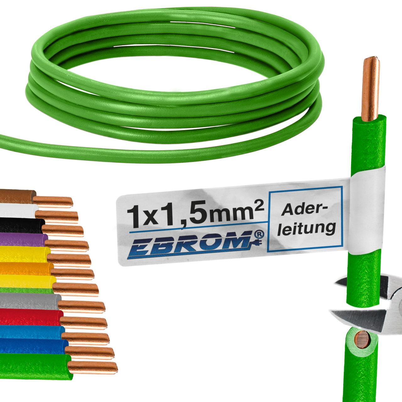 EBROM H07V-U Aderleitung starr 1,5mm² Grün – Position 1