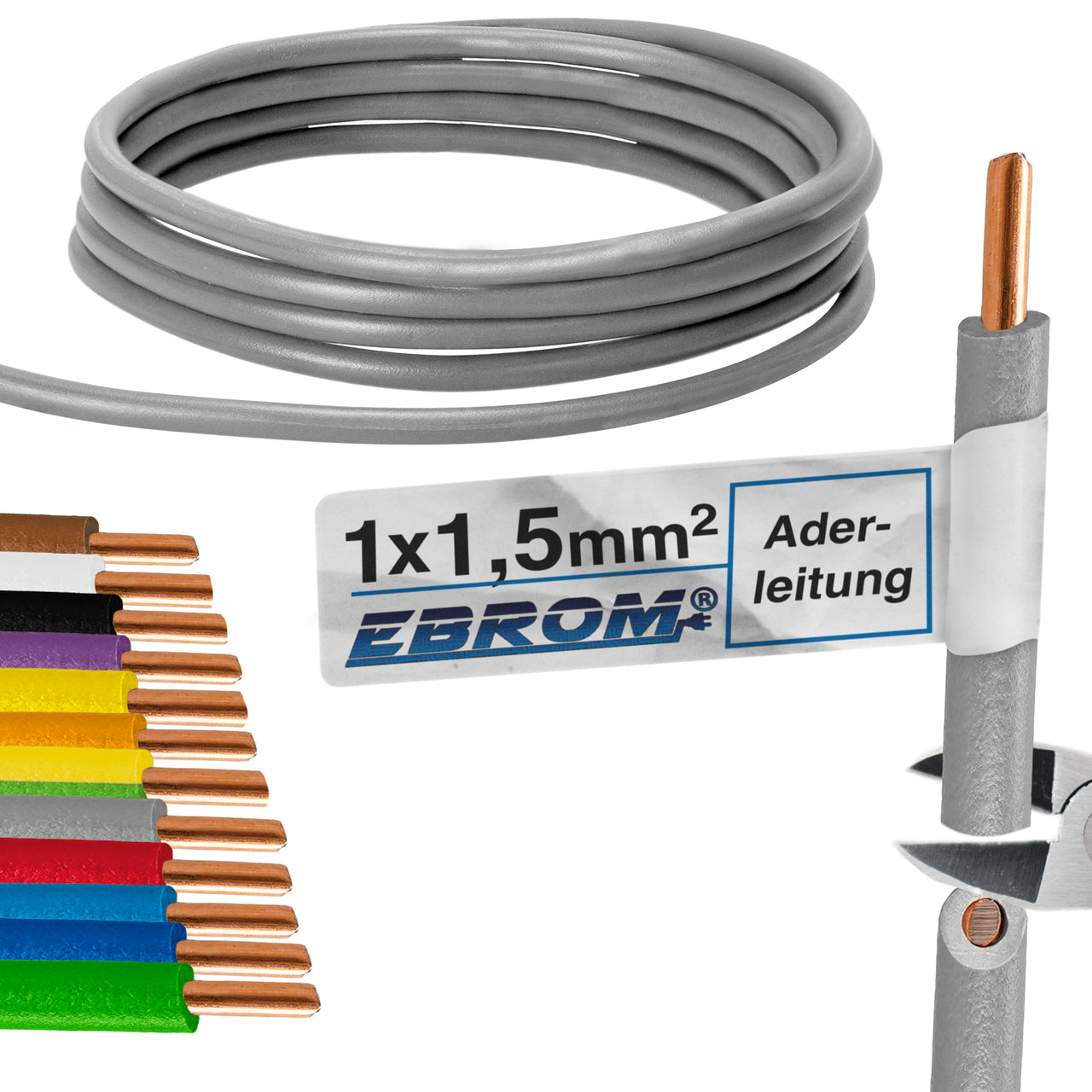 EBROM H07V-U Aderleitung starr 1,5mm² Grau – Position 1