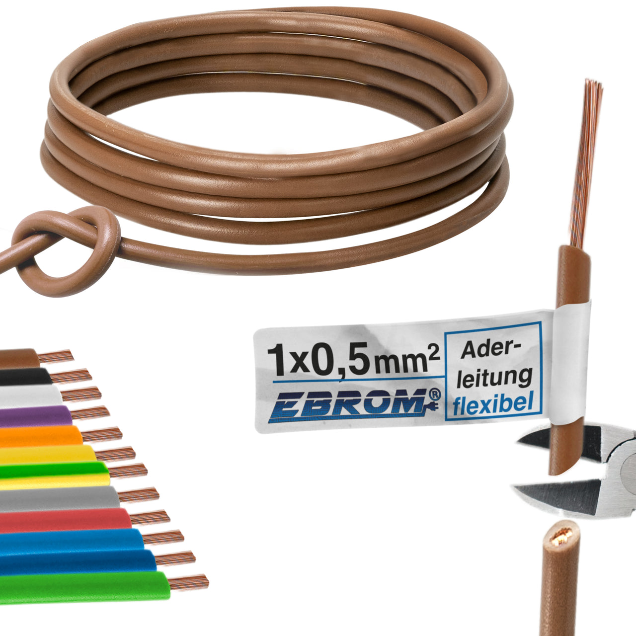 EBROM H05V-K Aderleitung flexibel 0,5mm² Braun – Position 1
