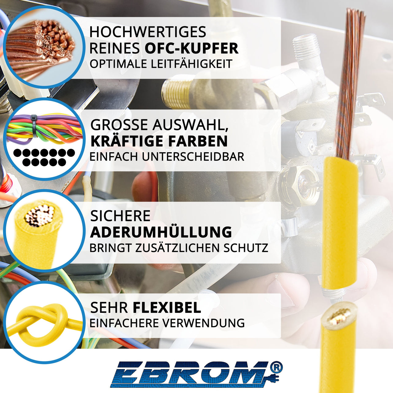 EBROM H05V-K Aderleitung flexibel 1,0mm² Gelb – Position 2