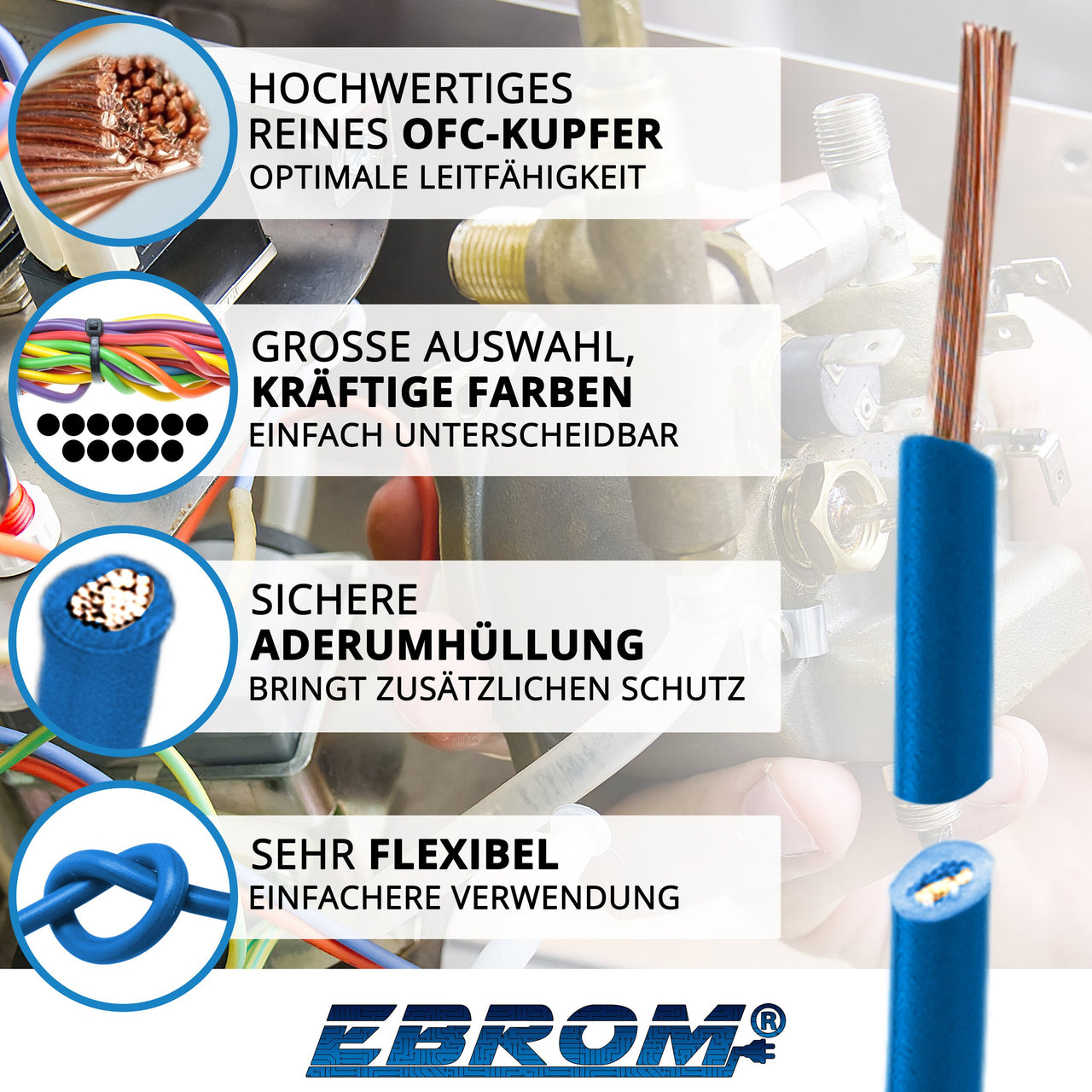 EBROM H05V-K Aderleitung flexibel 1,0mm² Dunkelblau – Position 2
