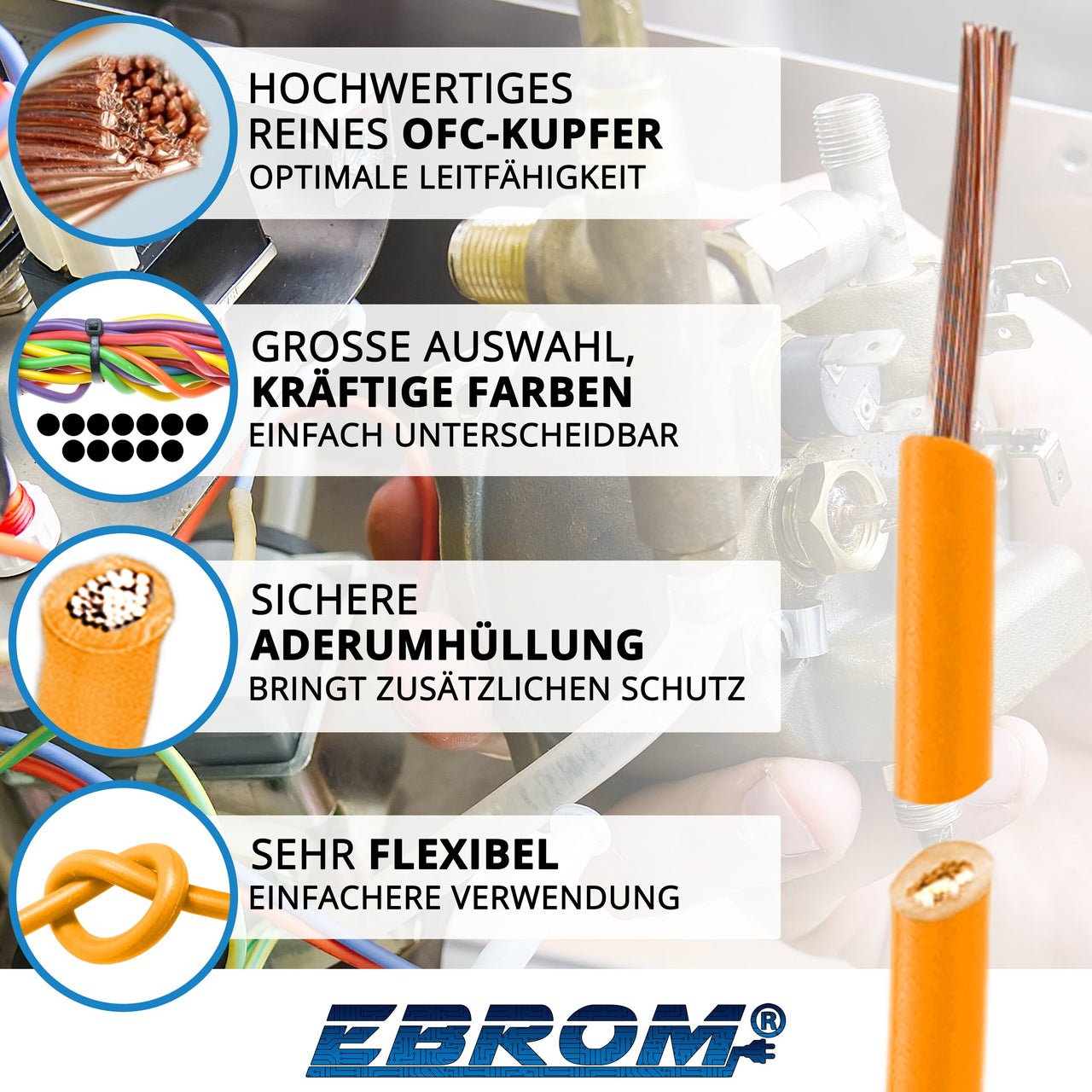 EBROM H05V-K Aderleitung flexibel 0,5mm² Orange – Position 2