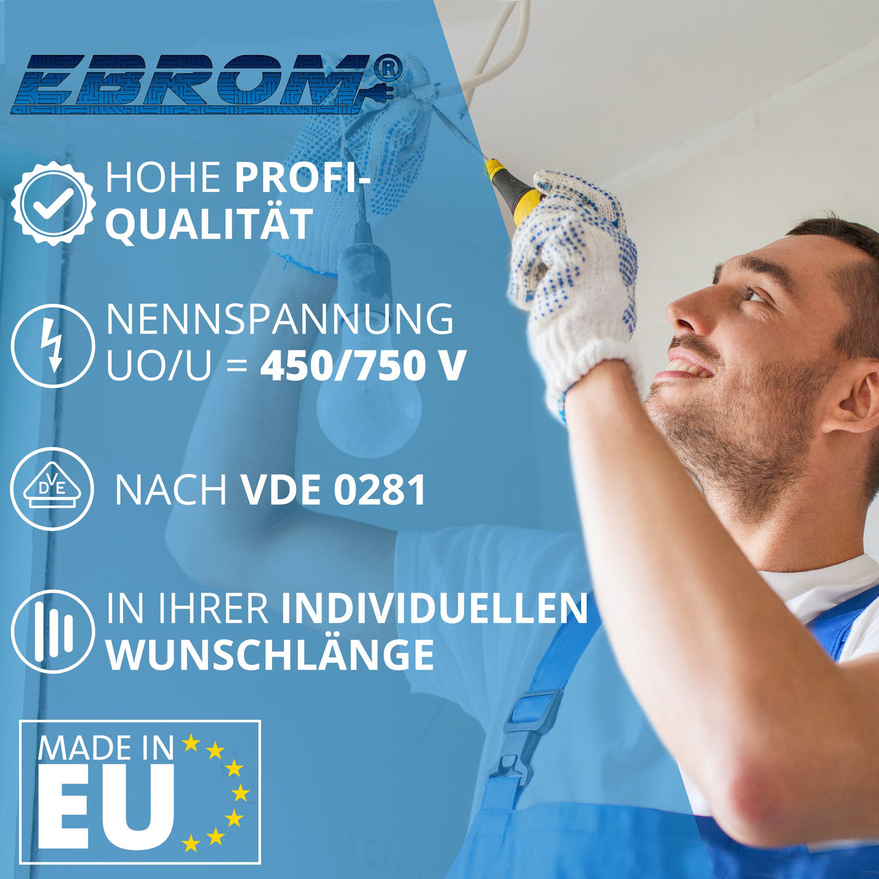EBROM H05V-K Aderleitung flexibel 0,5mm² Gelb – Position 3