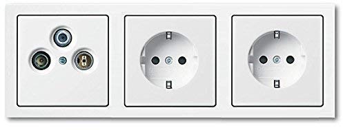BUSCH JÄGER Komplettset/Antennensteckdosen-Einsatz Radio/TV/SAT (**) WISI + 3fach Rahmen und Abdeckung inkl. 2 x Steckdosen 20 EUC-84 Future Linear Studioweiß