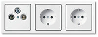 BUSCH JÄGER Komplettset/Antennensteckdosen-Einsatz Radio/TV/SAT (**) WISI + 3fach Rahmen und Abdeckung inkl. 2 x Steckdosen 20 EUC-84 Future Linear Studioweiß