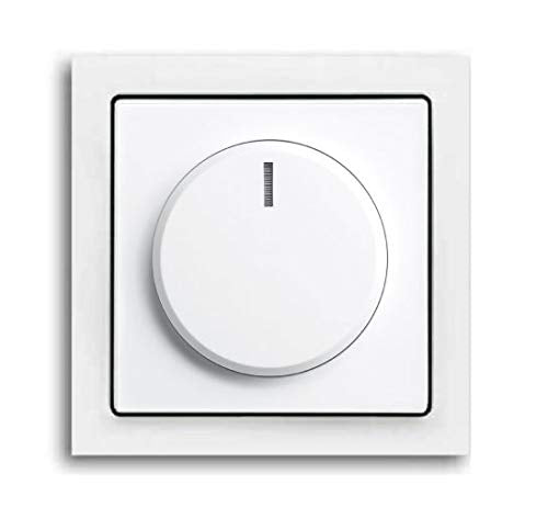 EBROM® Komplettset LED Drehdimmer + Busch Jäger Rahmen 1721-184K + Scheibe 6540-84-102 Future Linear studioweiß UP Unterputz Dimmer - Phasenabschnitt, LED 5-150 Watt dimmbare Halogen etc. 15-400 W/VA