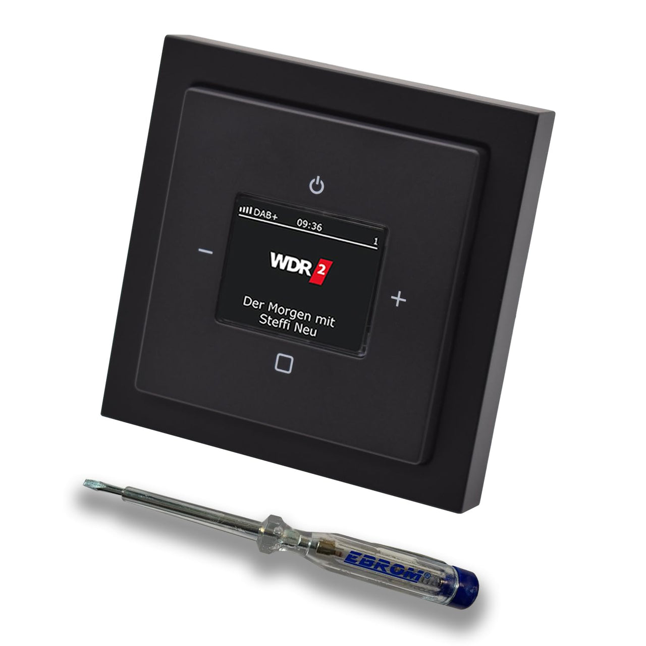 Busch Jäger DAB+ (DAB PLUS) Unterputz Radio (8215U-101) Future Linear Anthrazit, Komplett-Set 8215 U – 101, Rahmen und Radioabdeckung inkl. EBROM Phasenprüfer zur Montage des Geräts