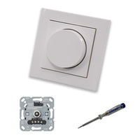 GIRA 245500 LED-Drehdimmer LED-Dimmer mit Dimmerscheibe Zentralscheibe Zentralplatte 065003 Einfachrahmen in Gira E2 reinweiß glänzend inklusive EBROM Phasenprüfer zur Montage des Dimmers