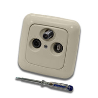 Busch Jäger SET: Unterputz 3-Loch Dose 47-2150 MHz, Enddose - Stichdose, Radio/TV/SAT-Kompatibilität. Inkl. DURO2000 cremeweiß 1fach Rahmen + Abdeckung + EBROM Phasenprüfer zur Montage des Geräts
