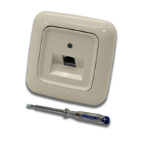 Busch Jäger, Rutenbeck Unterputz Netzwerkdose Ethernet 10 Gigabit/S (10GbE) KAT6A 6A - 1x RJ45 Anschluss in DURO2000 cremeweiß Rahmen und UAE Abdeckung inkl. EBROM Phasenprüfer zur Montage des Geräts