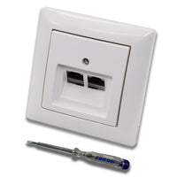 Busch Jäger, Rutenbeck Unterputz Netzwerkdose Ethernet 10 Gigabit/S (10GbE) KAT6A 6A - 2xRJ45 Anschluss in BalanceSi alpinweiß Rahmen und UAE Abdeckung inkl. EBROM Phasenprüfer zur Montage des Geräts