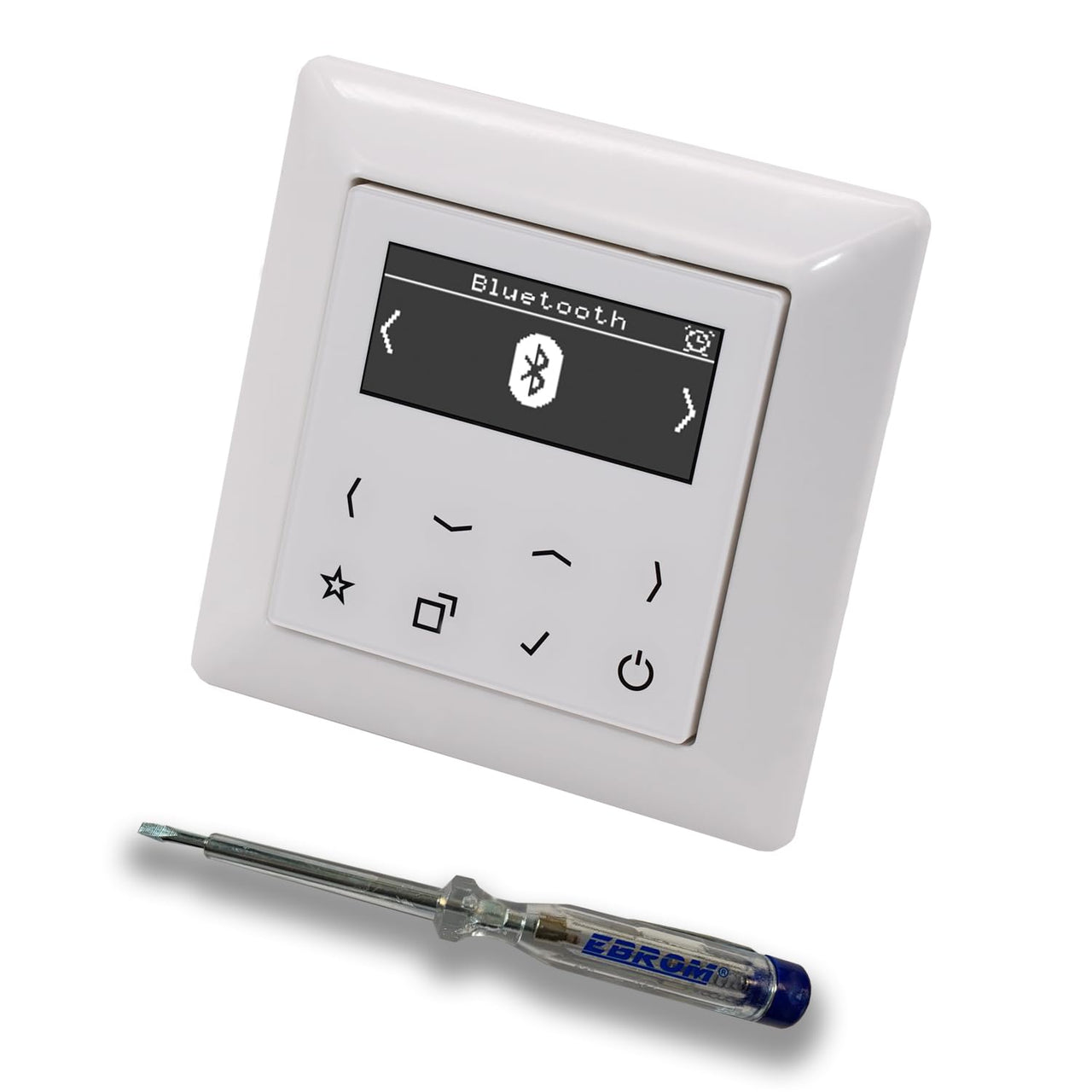 JUNG Smart Radio Unterputzradio DABABTWW DAB+ mit Bluetooth, Set mit 1-fach Rahmen im JUNG AS 500 System, Farbe: alpinweiß und EBROM Phasenprüfer zur Montage des DAB Plus Geräts
