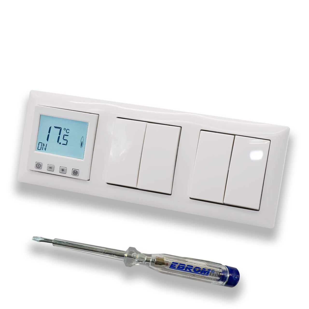 Halmburger Raumthermostat Raumtemperaturregler ERD-55rg DIGITAL in Busch Jäger Balance SI alpinweiß 2 x Serienschalter 2000/5 US + EBROM Phasenprüfer z. Montage der Geräte ERD-55 (rg) Fußbodenheizung