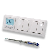 Halmburger Raumthermostat Raumtemperaturregler ERD-55rg DIGITAL in Busch Jäger Balance SI alpinweiß 2 x Serienschalter 2000/5 US + EBROM Phasenprüfer z. Montage der Geräte ERD-55 (rg) Fußbodenheizung