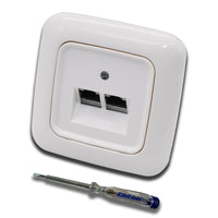 Busch Jäger, Rutenbeck Unterputz Netzwerkdose Ethernet 10 Gigabit/S (10GbE) KAT6A 6A - 2x RJ45 Anschluss in ReflexSi alpinweiß Rahmen und UAE Abdeckung inkl. EBROM Phasenprüfer zur Montage des Geräts