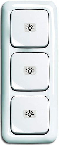Busch Jäger Lichtschalter Set (3 x Licht) mit Licht Symbol - permanent beleuchtet - 2 x Taster 2020 USGL + 1 x Wechselschalter (AN/AUS) 2000/6 USGL - 3fach Rahmen - Reflex SI alpinweiß - 3 x 2145 LI