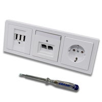 Busch Jäger, Rutenbeck Unterputz Netzwerkdose 10 Gigabit/S 10GbE KAT6A 6A 2x RJ45 Anschluss + EBROM Telefon TAE 3x6 NFN + Steckdose Future Linear Studioweiß + EBROM Phasenprüfer zur Montage d. Geräte