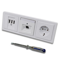 Busch Jäger, Rutenbeck Unterputz Netzwerkdose 10 Gigabit/S 10GbE KAT6A 6A 1x RJ45 Anschluss + EBROM Telefon TAE 3x6 NFN + Steckdose Future Linear Studioweiß + EBROM Phasenprüfer zur Montage d. Geräte