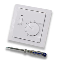 Halmburger Raumthermostat Raumtemperaturregler RTR-6213sg Schalter AN/AUS Busch Jäger Future Linear Studioweiß glänzend + Rahmen + EBROM Phasenprüfer z. Montage d. Geräts RTR-6213 (sg) Fußbodenheizung