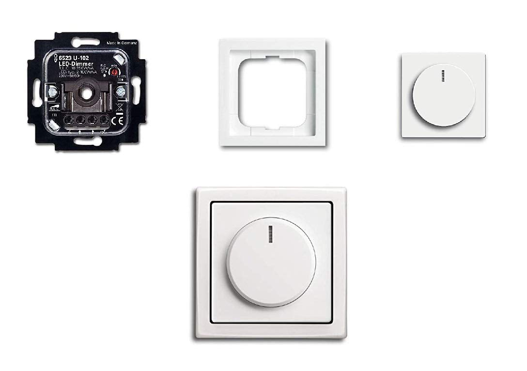 Komplett-Set BUSCH-JÄGER, LED-Drehdimmer in Future Linear Studioweiß -184K neues Modell 6523 U-102 - Nachfolger zu 6523U