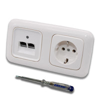 Busch Jäger, Rutenbeck Unterputz Netzwerkdose 10 Gigabit/S (10GbE) KAT6A 6A 2 x RJ45 Anschluss + Steckdose 20EUC-214 im BJ ReflexSi alpinweiß Design + EBROM Phasenprüfer z. Montage d. Geräte