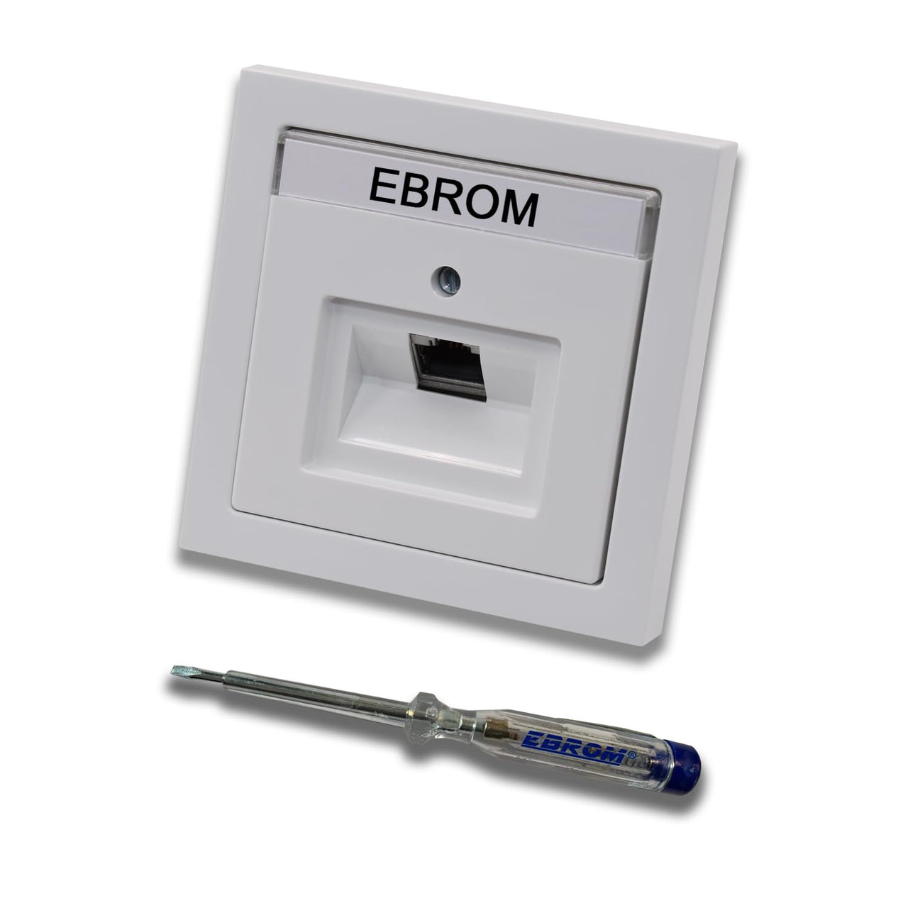 Busch Jäger, Rutenbeck Unterputz Netzwerkdose Ethernet 10 Gigabit/S (10GbE) KAT6A 6A - 1x RJ45 Anschluss in Future Linear Studioweiß Rahmen + Abdeckung inkl. EBROM Phasenprüfer zur Montage des Geräts