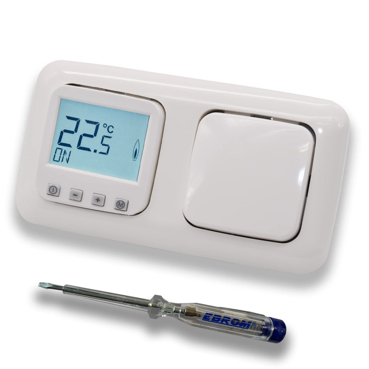Halmburger Raumthermostat Raumtemperaturregler ERD-1Urg DIGITAL in Busch Jäger Reflex SI alpinweiß mit Lichtschalter 2000/6 US + EBROM Phasenprüfer zur Montage der Geräte ERD-1U (rg) Fußbodenheizung