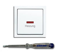 BUSCH JÄGER Heizung Notschalter 2-polig Heizungnotschalter Schriftzug: Heizung, Wippkontrollschalter Beleuchtung, rote Kalotte, Future Linear Studioweiß, Notschalter inkl EBROM Phasenprüfer z. Montage