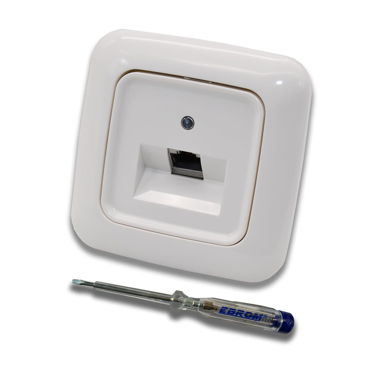 Busch Jäger, Rutenbeck Unterputz Netzwerkdose Ethernet 10 Gigabit/S (10GbE) KAT6A 6A - 1x RJ45 Anschluss in ReflexSi alpinweiß Rahmen und UAE Abdeckung inkl. EBROM Phasenprüfer zur Montage des Geräts