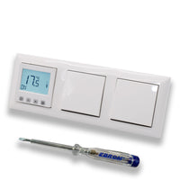 Halmburger Raumthermostat Raumtemperaturregler ERD-55rg DIGITAL in Busch Jäger Balance Si alpinweiß + 2 x Lichtschalter 2000/6 US + EBROM Phasenprüfer z. Montage der Geräte ERD-55 (rg) Fußbodenheizung