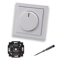 Busch Jäger 6523UR-103 LED-Drehdimmer LED-Dimmer mit Dimmerscheibe Zentralplatte 6540-84-102 Einfachrahmen in Future Linear Studioweiß glänzend + EBROM Phasenprüfer z. Montage des Dimmers 6523 UR-103