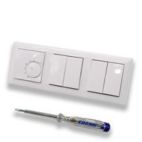 Halmburger UP Raumthermostat Raumtemperaturregler RTR-5510rg in Busch Jäger Balance SI alpinweiß Rahmen + 2 x Serienschalter 2000/5 US + EBROM Phasenprüfer zur Montage der Geräte RTR-5510 (rg)