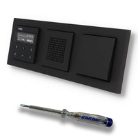 Gira Unterputz IP Internetradio 232003 + Bluetooth KomplettSet + Lautsprecher + Tastschalter (Taster) E2 schwarz matt im 3fach Rahmen Gira 021309 inkl. EBROM Phasenprüfer zur Montage der Geräte