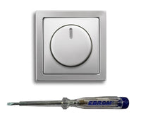 Busch Jäger 6523U-102 LED-Drehdimmer LED-Dimmer mit Dimmerscheibe Zentralplatte 6540-866-102 und Einfachrahmen in PUR Edelstahl inklusive EBROM Phasenprüfer zur Montage des Dimmers