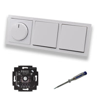 Busch Jäger 6523UR-103 LED Drehdimmer Dimmer + Dimmerscheibe 6540-84-102 + 2 x Lichttaster 2020 US in Future Linear Studioweiß glänzend inklusive EBROM Phasenprüfer zur Montage der Geräte 6523 UR-103