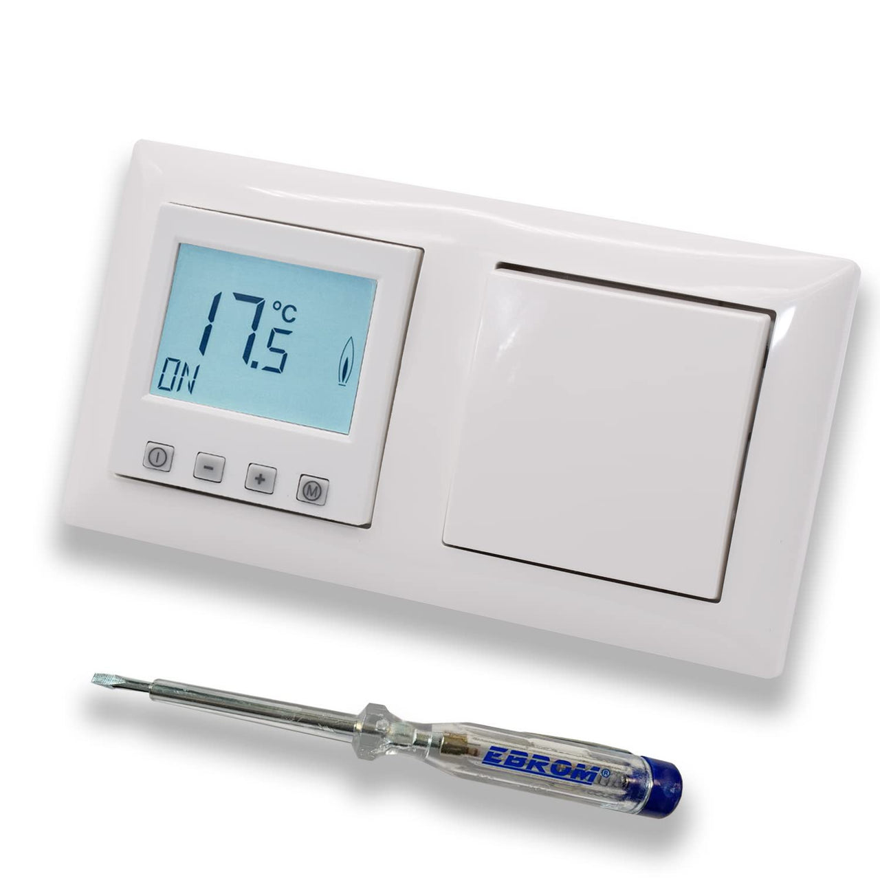 Halmburger Raumthermostat Raumtemperaturregler ERD-55rg DIGITAL in Busch Jäger Balance SI alpinweiß mit Tastschalter 2020 US + EBROM Phasenprüfer zur Montage der Geräte ERD-55 (rg) Fußbodenheizung