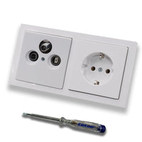Busch Jäger SET: Unterputz 3-Loch Dose 47-2150 MHz, Enddose Stichdose, Radio/TV/SAT-Kompatibilität inkl. Future Linear Studioweiß Rahmen + Steckdose 20EUC-84 + EBROM Phasenprüfer zur Montage d. Geräte