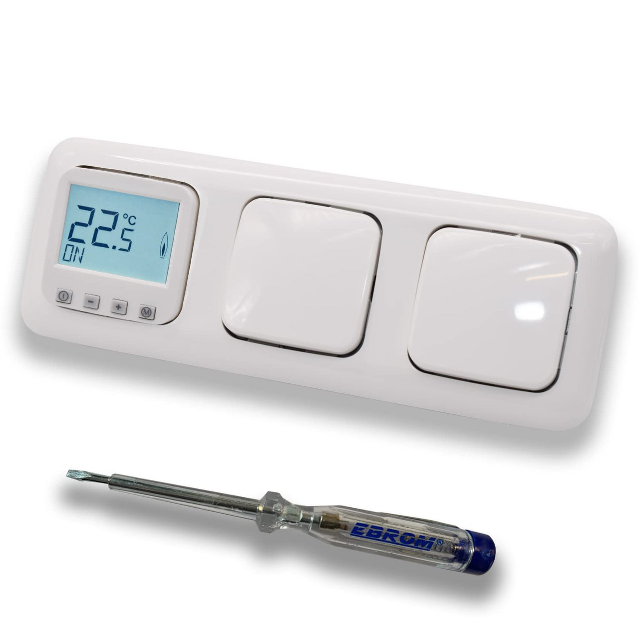 Halmburger Raumthermostat Raumtemperaturregler ERD-1Urg DIGITAL in Busch Jäger Reflex SI alpinweiß + 2 x Lichtschalter 2000/6 US + EBROM Phasenprüfer z. Montage der Geräte ERD-1U (rg) Fußbodenheizung