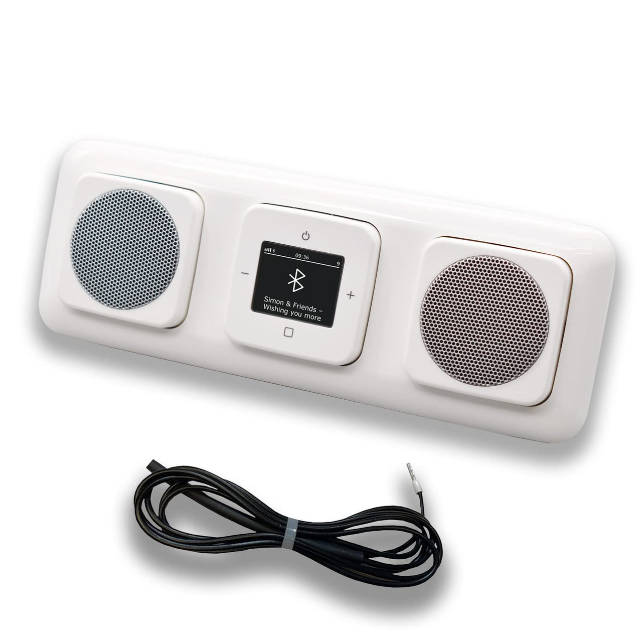 Busch Jäger DAB+ Unterputz Bluetooth (in and out) Radio 8217U-101 Reflex SI alpinweiß, Set mit 2 x Lautsprecher, Abdeckungen, Rahmen + 0,9 m EBROM Wurfantenne zur Empfangsoptimierung - 8217 U – 101