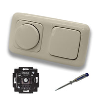 Busch Jäger 6523UR-103 LED Drehdimmer Dimmer + Dimmerscheibe 2115-212 und Kreuzschalter 2000/7 US in DURO2000 cremeweiß glänzend inklusive EBROM Phasenprüfer zur Montage der Geräte 6523 UR-103