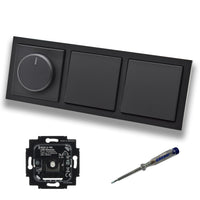 Busch Jäger 6523U-102 LED Drehdimmer Dimmer + Dimmerscheibe 6540-885-102 + 2 x Lichttaster 2020 US in Future Linear schwarz matt inklusive EBROM Phasenprüfer zur Montage der Geräte 6523 U – 102